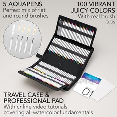Vivid 108 Watercolor Pens Set for All Ages with Online Tutorials & 15 Page Pad