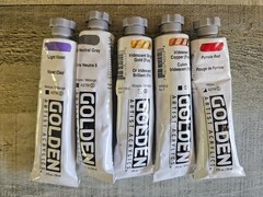 5 Golden Acrylic Paint Tube Pyrrole Red Iridescent Copper Gold Light Violet Gray
