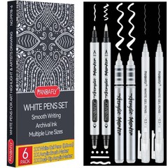 PANDAFLY White Ink Pens Set, 0.5mm Fine Point 1 Count (Pack of 6),
