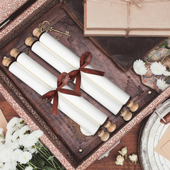 2 Pack Blank Paper Scrolls Wrapped on Wood Rod for Writing, Drawing, Calligraphy