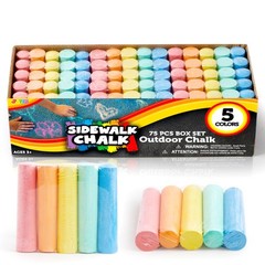 JOYIN 75 Pcs Sidewalk Chalk Set – 15 Packs, 5 Jumbo Colors, Non-Toxic, Washable