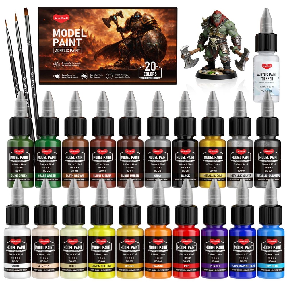 20 Colors Model Paint Set (20ml/0.6oz), Modeling Acrylic Paint Set with 3 Bru…