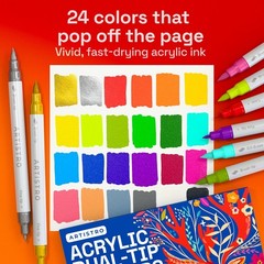 ARTISTRO 24 Acrylic Paint Markers – Paint Pens for Drawing, Brush + Fine Tips –