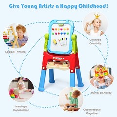 Height Adjustable Kids Art Easel Magnetic Double Sided Board w/ Accessories Blue