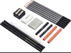 Amazon Basics Sketching and 1 Count (Pack of 17), Charcoal, Black, White