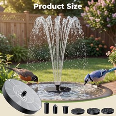 AISITIN Solar Fountain Pump 6 Nozzles Floating Bird Bath Garden Pond Outdoor