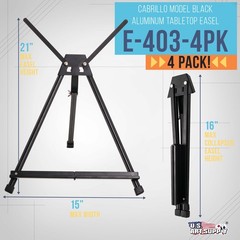 4 Pack 15″ to 21″ Adjustable Aluminum Tabletop Display Easel, Tripod Stand, Arms