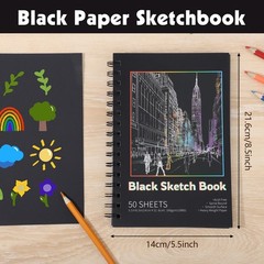 Black Sketchbook 50 Shts, 5.5×8.5″, 108lb Heavyweight, Acid-Free, Spiral