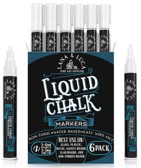 Liquid Chalk Marker Pen – White Dry Erase – 6 Count (Pack of 1),