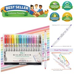 Mildliner Dual-Tip Highlighter Marker Set, Broad and Fine Point Tips, No Blee…