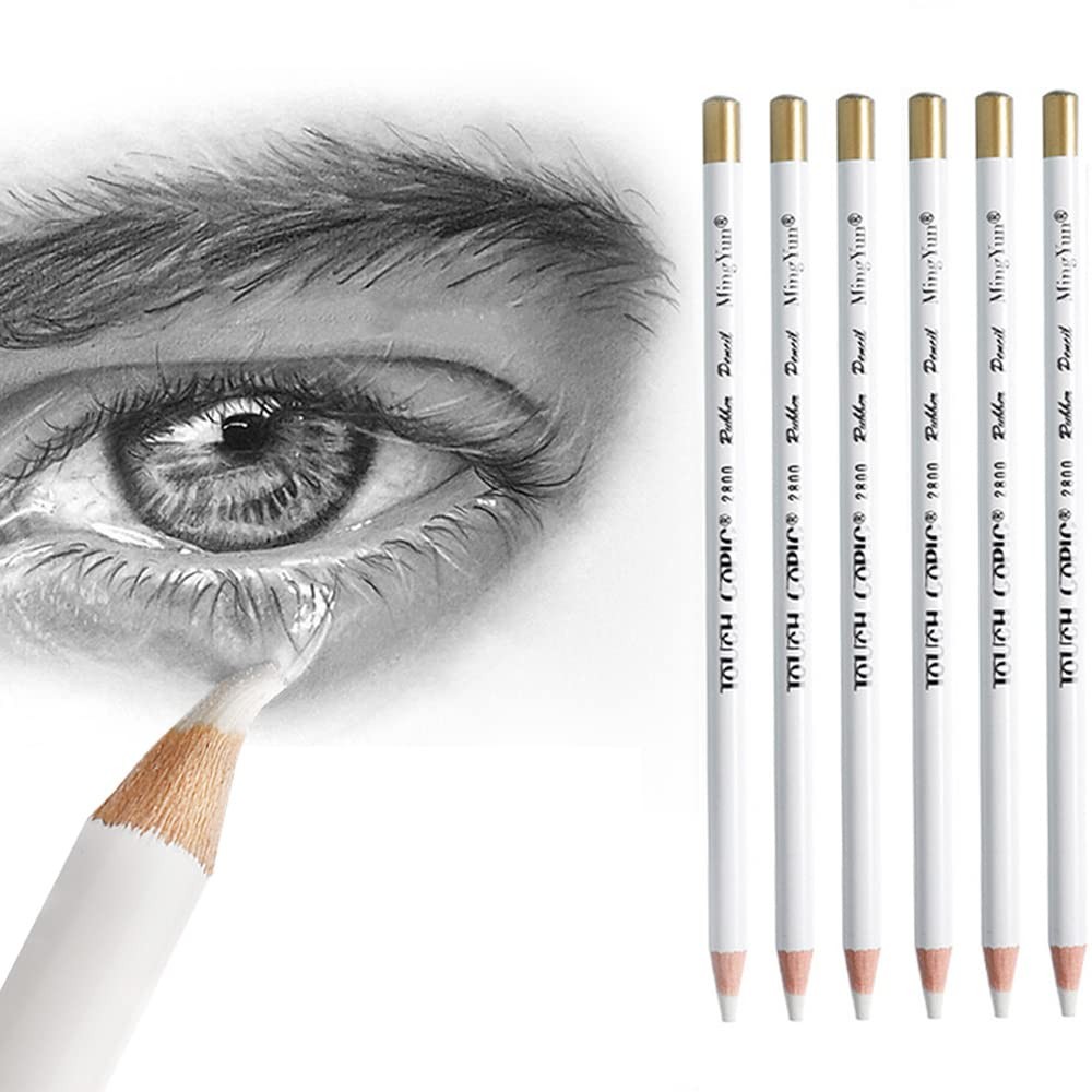 6 Pcs Wooden Eraser Pencils Set White Artist Sketch Drawing Correction Tool