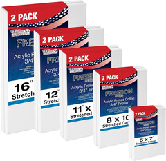 Professional Quality Stretched Canvas, Multipack of 10 Medium Sizes, 2 Each 5X7,