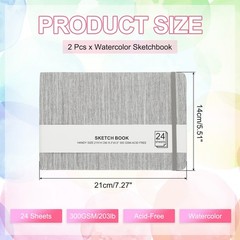 8.3×5.5″ Watercolor Sketchbook, 2Pcs 24 Sheet 300GSM/203lb, Light Gray