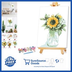 DIY Paint by Numbers Kit 8×12 Inch Sunflower Canvas with Paints & Brushes