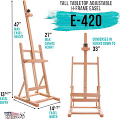 Medium Tabletop Wooden H-Frame Studio Easel – Artists Adjustable Beechwood Paint