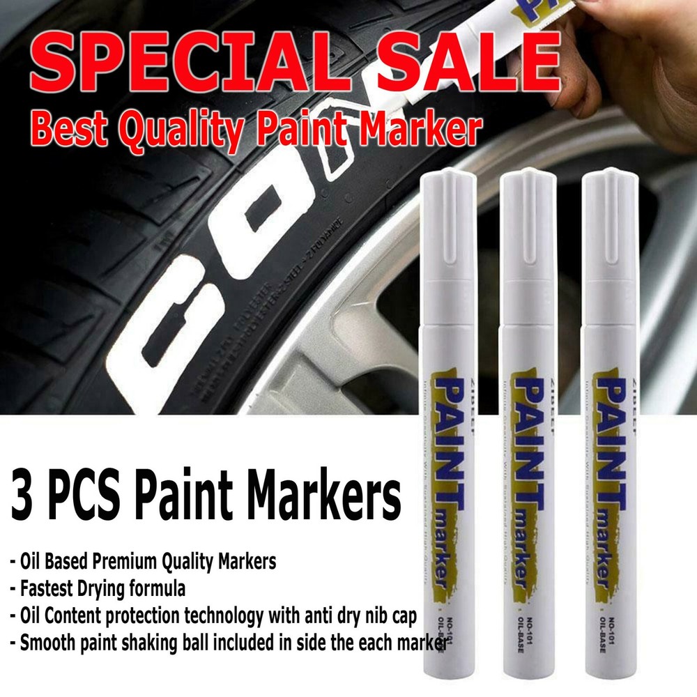 3PC White Paint Pen Marker Waterproof Permanent Car Tire Lettering Rubber Letter