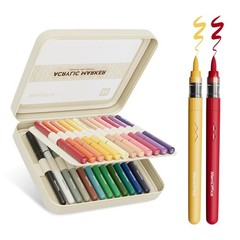 MemOffice Direct Liquid Acrylic Paint Markers, 24 Colors Brush Tip Pens with …