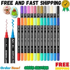 Shuttle Art 25 Colors Dual Tip Acrylic Paint Markers, Brush Tip and Fine Tip Acr