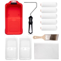 4 Inch Paint Roller Kit 11PCS Foam Rollers Tray Brush Set Mister Rui Red