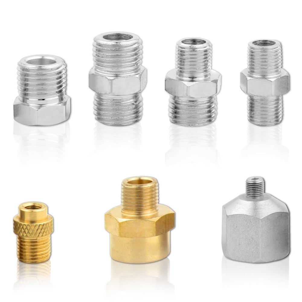 7 PCS Airbrush Adapter Kit 1/4 To 1/8 Fittings Connector Gold Silver Metal