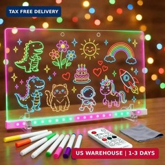 LED Drawing Board for Kids, 16″ Rechargeable Glow Doodle LED Note Board with 7 C