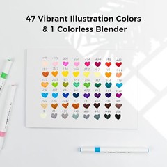 Ohuhu Markers, 48-color Double Tipped Alcohol Markers Brush& Chisel for Beginner
