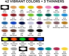 Airbrush Paint – 42 Colors with 4.05 Fl Oz Thinner, Iridescent, Neon and Metalli