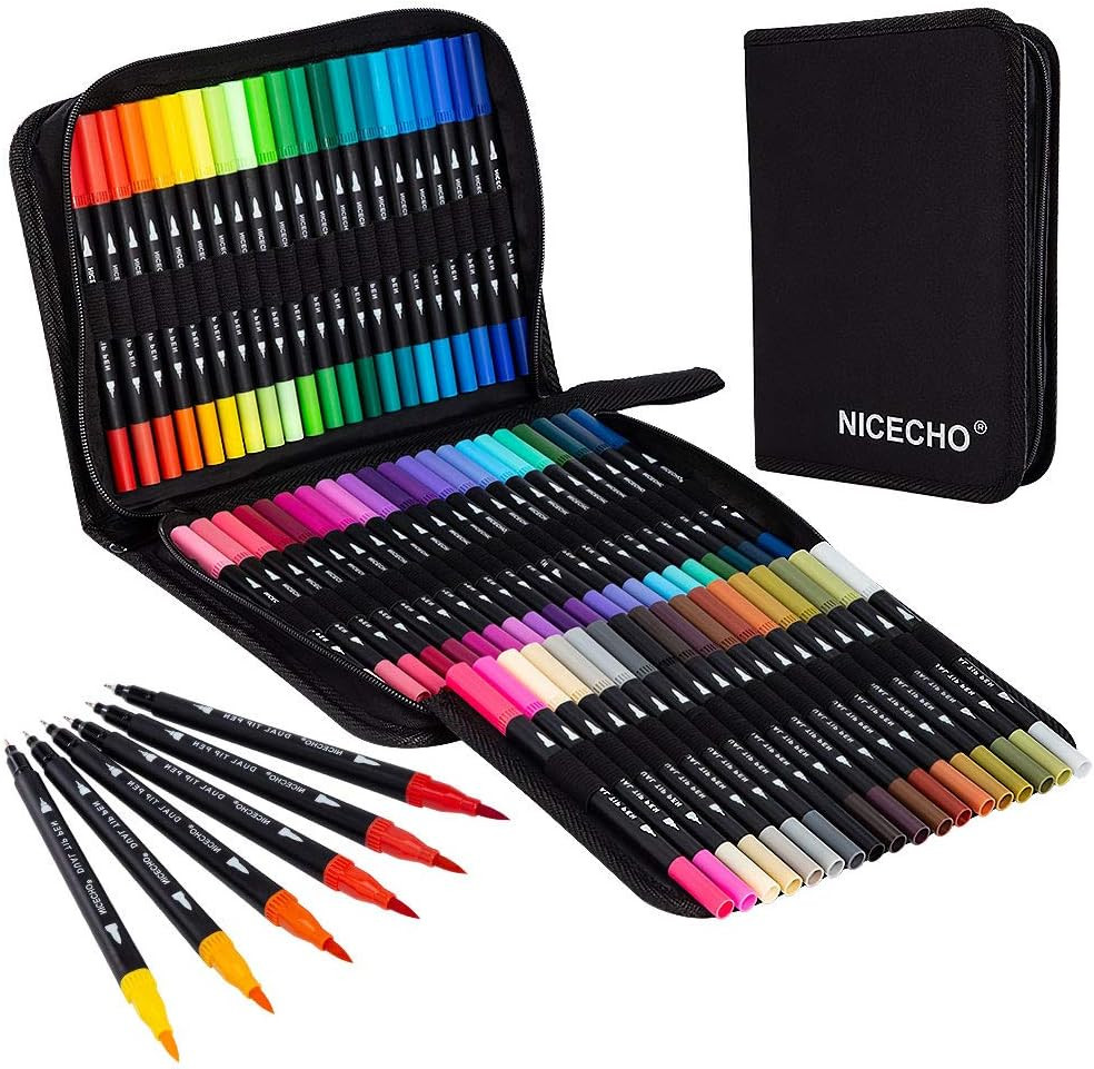 Nicecho Art Markers Dual Brush Pens for Coloring, 60 Artist Colored Marker Set,