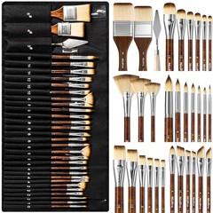 Nicpro 30pcs Paint Brush Set, Professional Acrylic Various Sizes, Wood