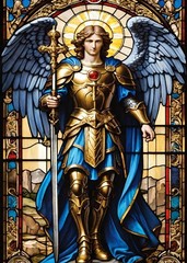 5D Diamond Painting Kit, Religious Stained Glass Angel Art, Full Drill Round Dia