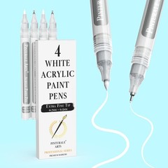 Extra Fine Point White Acrylic Paint Pens Set of 4 | 0.7mm & 0.5mm Tips for Rock