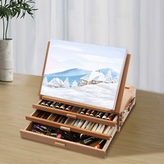 Adjustable Beech Wood Tabletop Easel with 3 Drawers & Storage