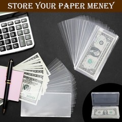 200 X Money Clear Bag Storage Protect World/US Currency Banknotes Soft Sleeves