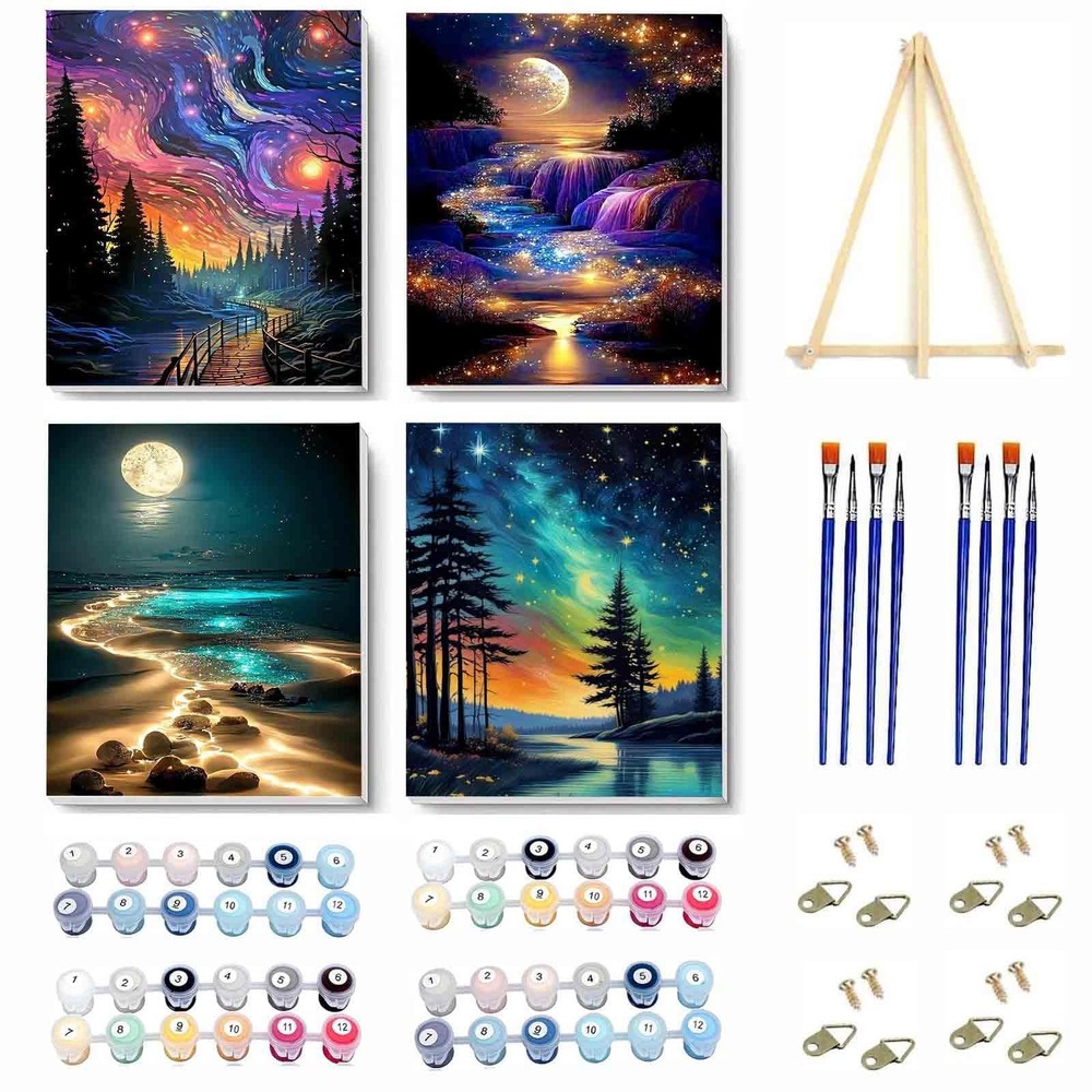 4 Pack Paint by Numbers Kit for Adults Beginner with Frame,Paint by Number with