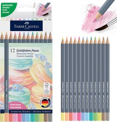 Faber-Castell Goldfaber Aqua Watercolor Pencils, Pastel Tones, 12 Count Set