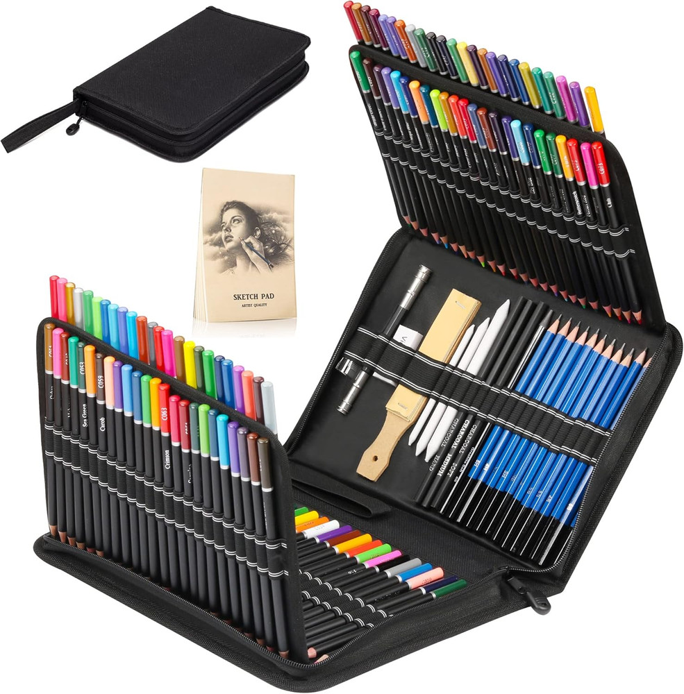 Premium 144 Drawing Pencil Set,Including 120 Colored Pencils and 24 Sketch Kit,A