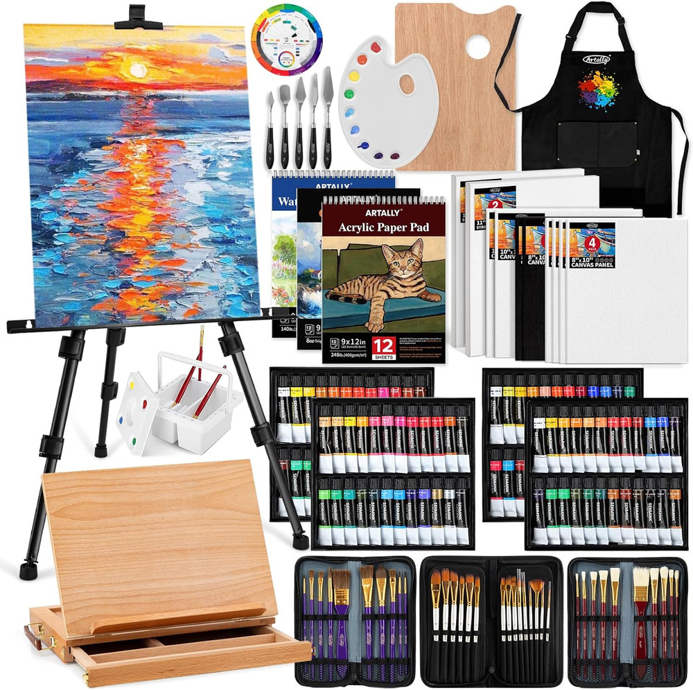 179 Pcs Professional Art Painting Kit with Aluminum & Wood Easel Complete Set