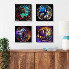 4 Pack Paint by Number Adults Dragon Frameless DIY Canvas Art Painting 16×16