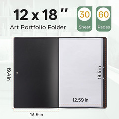 Nicpro 12″X18″ Art Portfolio Folder, 30 Pockets Display 60 Pages Art Painting Po
