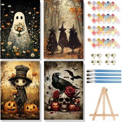 Halloween Paint by Numbers Kit for Adults 4 Pack Canvas Art Set 8×12″