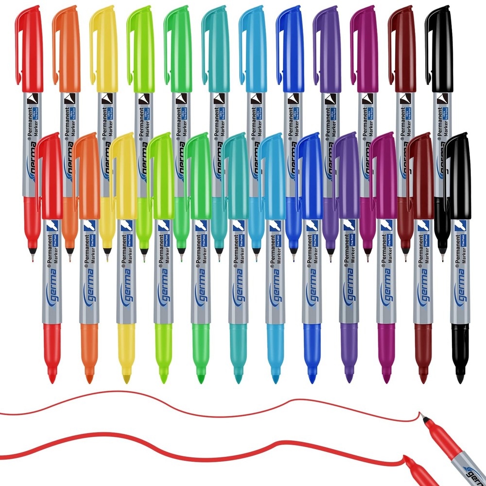 24 Pack Color Permanent Markers, Fine 1 Count (Pack of 24), 24 pack 12 color
