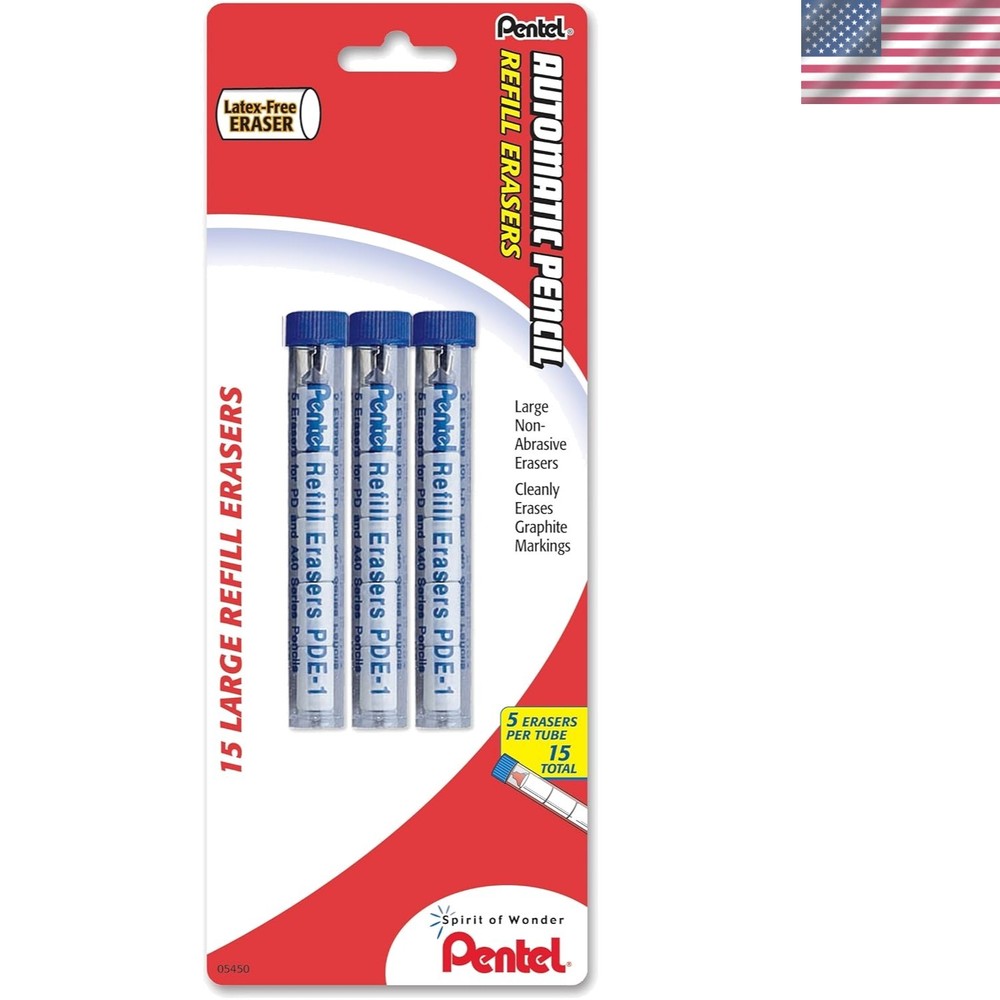 Pack of 15 Non-Abrasive Quicker Clicker Eraser Refills for Mechanical Pencils