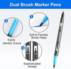 Dual Brush Marker Pens, 24 Colors Art Markers with Fine and Brush Tip Coloring M