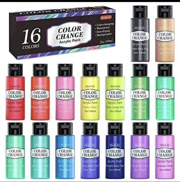 Shuttle Art Iridescent Acrylic Paint Set 16 Chameleon Color Changing Paints