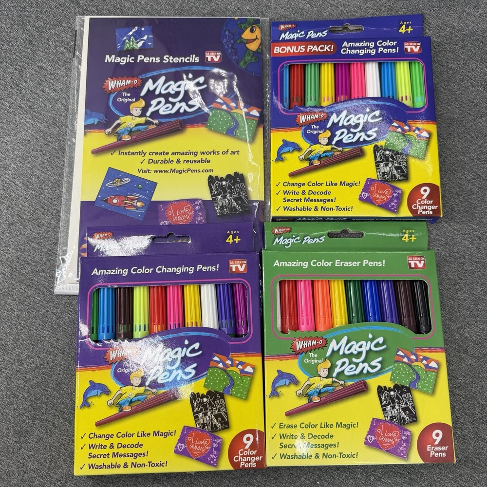 2014 Wham-O Magic Pens Color Changing Markers Erasable Stencils Lot NEW
