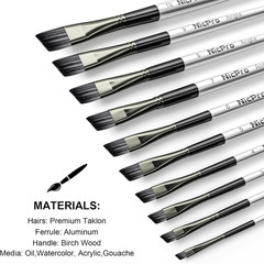 10 PCS Angular Paint Brush Set Nylon Hair Angled Paint Brushes for Acrylic Wat