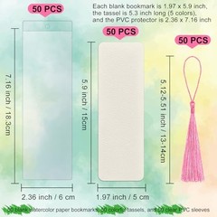 50 Pieces Watercolor Paper Blank Bookmarks with 50 Pieces Colorful Tassels 50