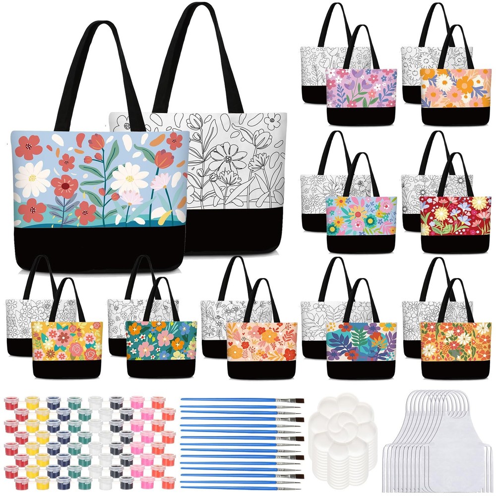 10 Set Pre Drawn Canvas Bags Set Paint and Sip Kit for Adults Painting DIY To…