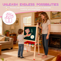 Easel for Kid,Height Adjustable Wooden Art Easel,Whiteboard Chalkboard with Pape