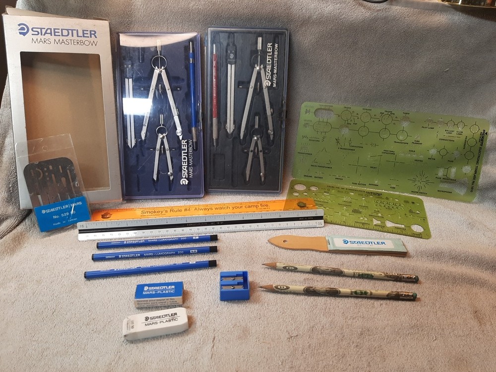 Staedtler Mars Masterbow Drafting Drawing Instrument Set Lot With Xtras Germany